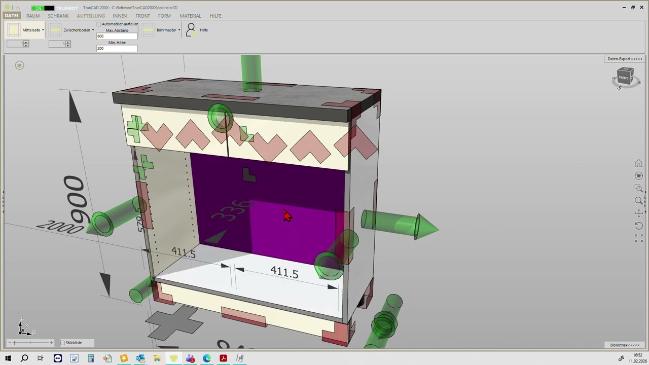 Zwei Klappen nebeneinander im offenen Schrankbereich erstellen