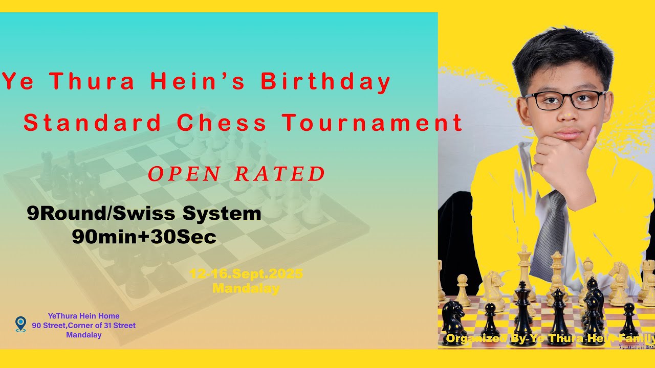 Ye Thura Hein Birthday STD chess Tournament 2025ပြိုင်ပွဲမှတ်တမ်းလေးရိုက်ပေးထားတာလေးပါ(11m:15s)