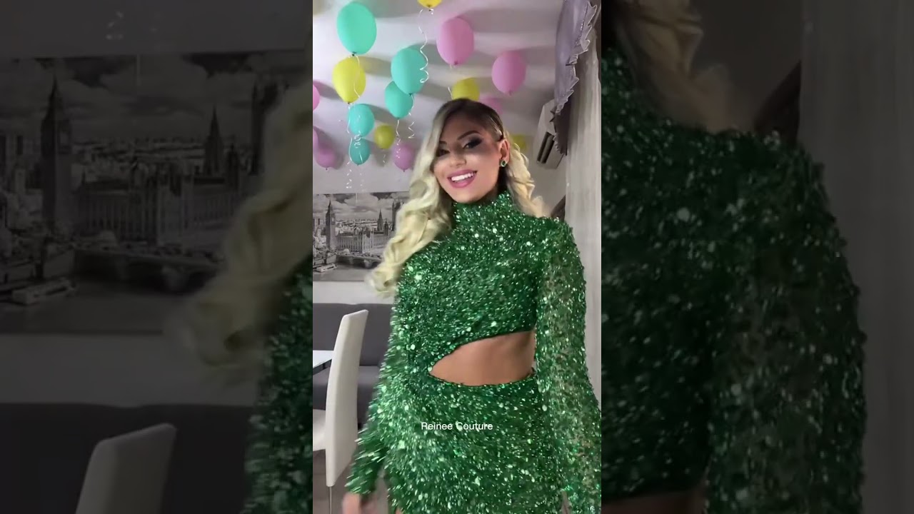 Green Beaded Dress, High Neck Sequin Evening Dress, Long Prom Dress, Green Prom Dress