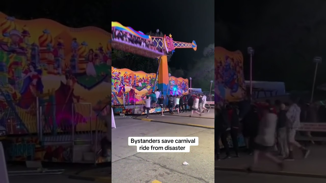 Bystanders step Into action and save a carnival ride from disaster #carnival #carnivalgames