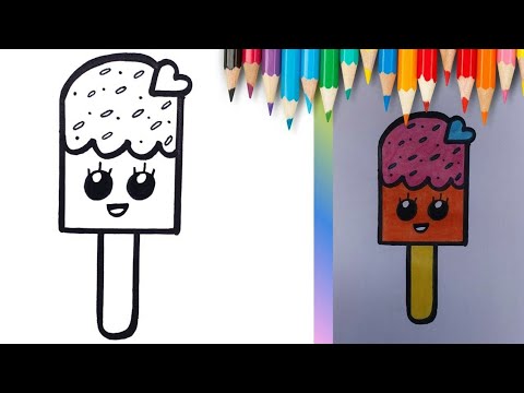 How to draw a cute ice cream|kulfi drawing and colouring #icecream # ...