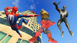 GTA 5 Spiderman & Superheroes Team Trampoline Falling Off Highest Buildings (Jumps & Ragdolls) #2