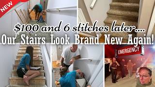 OUR STAIRS LOOK BRAND NEW AGAIN! | $100 DIY | WE HAD AN EMERGENCY - TWICE