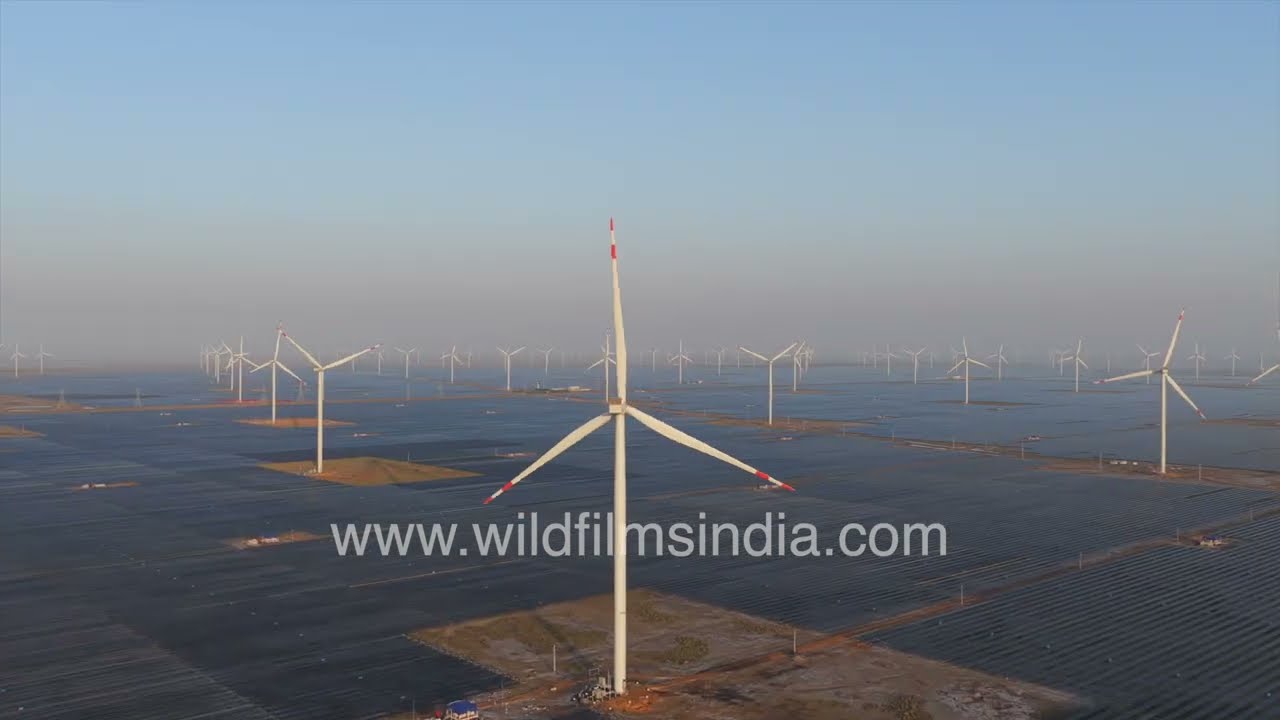 Miles of windmill turbines, solar arrays at giant Adani Solar Park, Gujarat: Renewable energy India