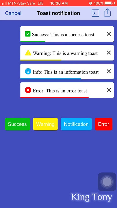 Toast notifications with only HTML, CSS and JavaScript on mobile code editor