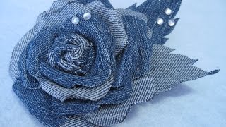 #DIY -#Flor de mezclilla en tela de jean reciclada  con cristalitos de strass