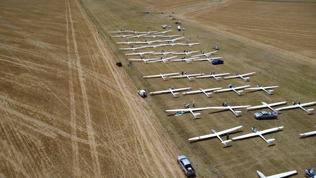 Multiclass Gliding Competition Flight Line in Argentina | Drone View of Sailplanes