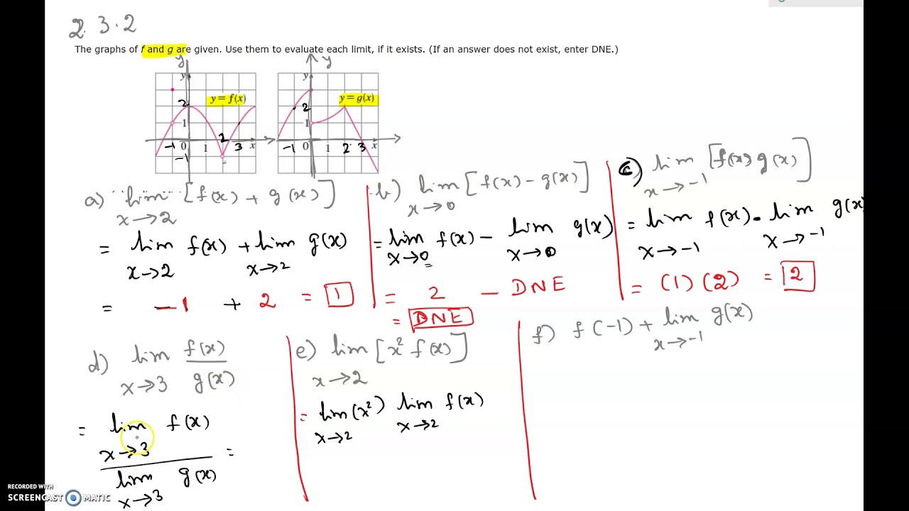 Practice Exam 1 - Calc 1 - 2.3.2 (find limits for combined functions ...