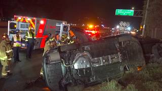 Speeding Driver Causes Wild Freeway Crash Leaving Vehicles Stacked On Top Of Each Other