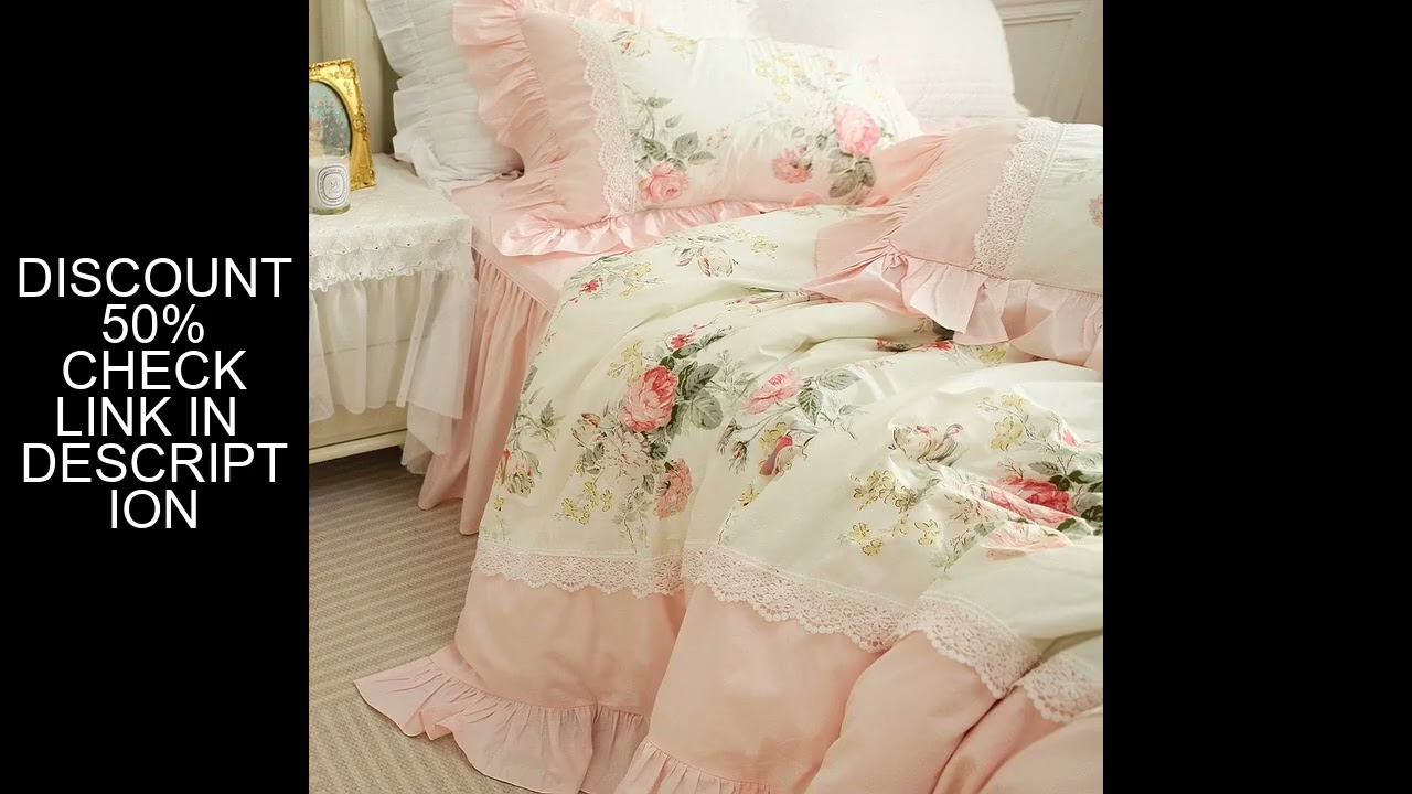 French Country Princess Style Bedding Set Pure Cotton Lace Ruffled Duvet Cover Sets King Bed Skirt B