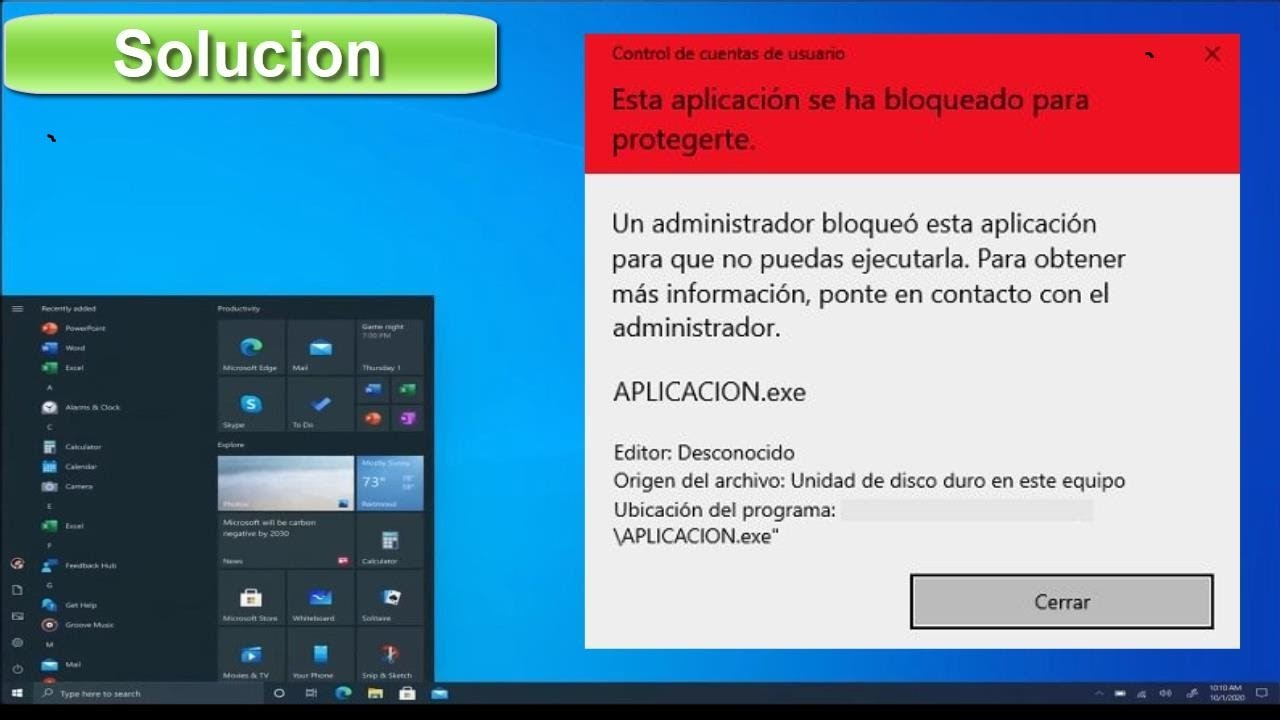 Esta aplicación se ha bloqueado para protegerte Windows 10 Solución