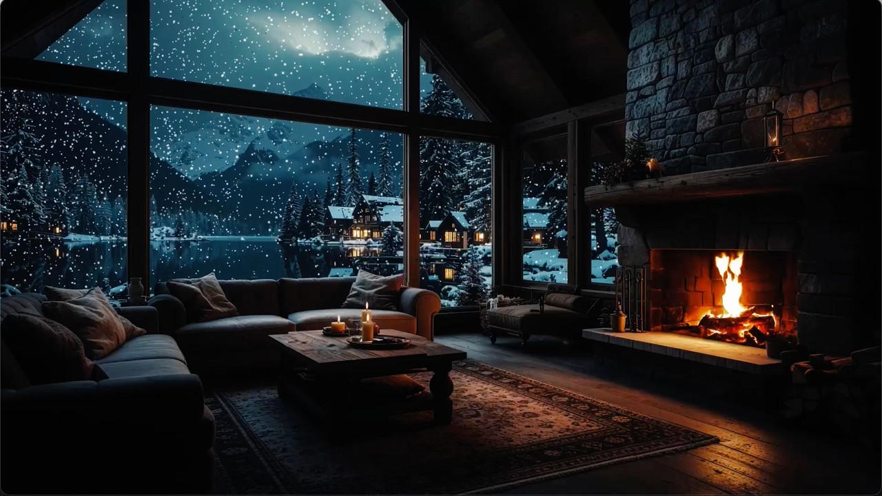 Peaceful Winter Cabin Escape ❄️ Fireplace Crackles + Gentle Jazz Piano for Sleep & Relaxation