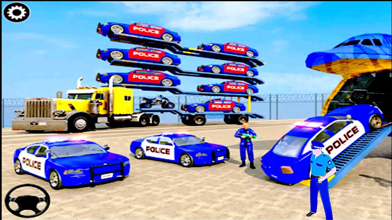 US Police Cars Transporter Truck - Helicopter Multi Level Car driver Android - Gameplay