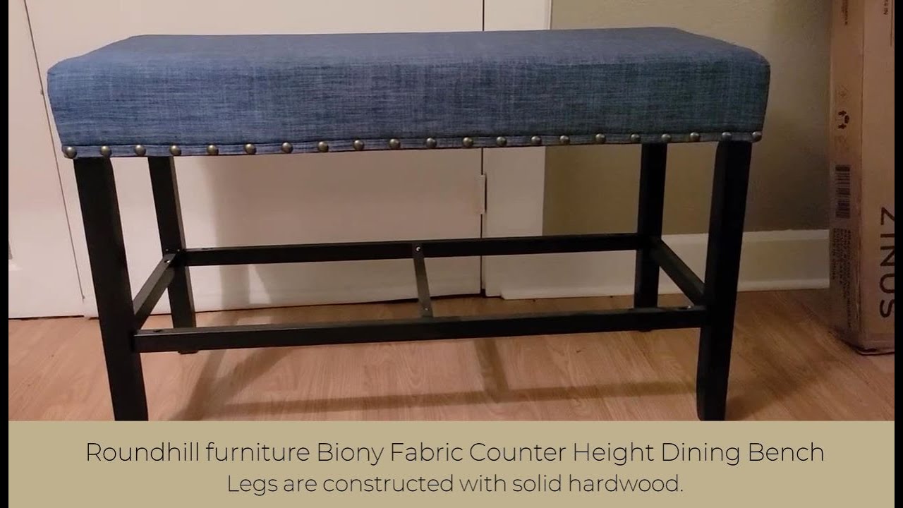 In Hand Review of Roundhill Furniture Biony Fabric Counter Height Dining Bench with Nailhead Trim