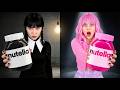 PINK VS BLACK FOOD CHALLENGE Wednesday VS Enid Funny Situations
