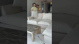 Unboxing family-friendly cream sofa with chaise