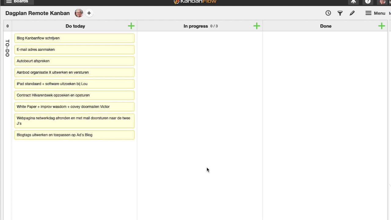 Kanban Flow als hulp bij het maken van een dagplan.