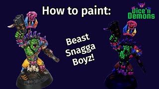 How to paint Beast Snagga Boyz for Warhammer 40000 using Contrast Paints and Fluorescent Paints!