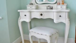 White vintage dressing table stool, with mirror, cheap, set, vin...