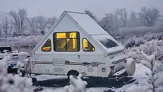 WINTER CAMPING: First time in the SNOW  Aliner Pop Up Camper Trailer