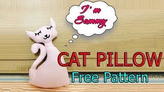 DIY - Sewing Pinky Cat Pillow [EASY & FREE PATTERN] May gối mèo màu hường.