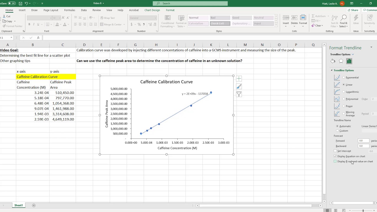 Gen Chem Excel Video 6 Best Fit Line