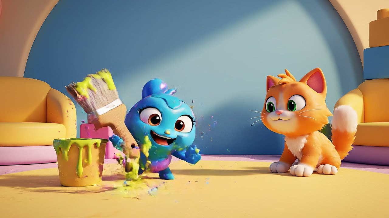 Splatoon Mini Inkling Painted the Cat Blue | Nursery Rhymes for Kids ...