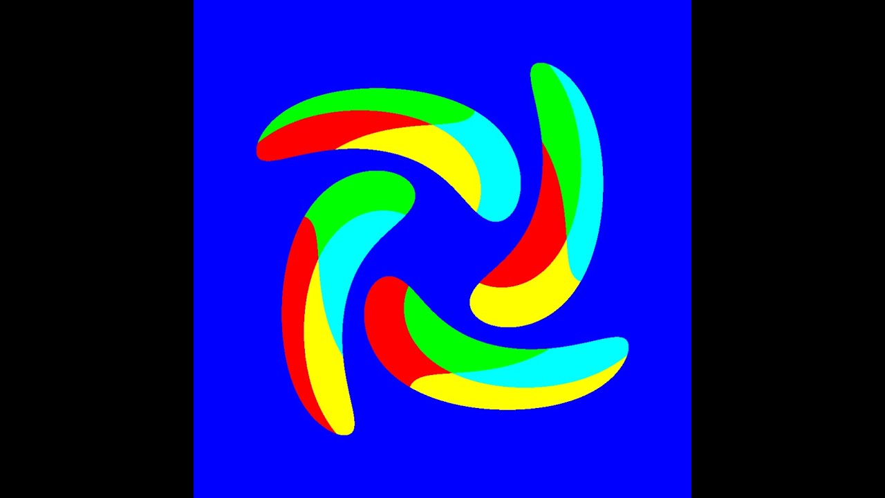 Interface Moment-of-Fluid reconstruction of a 4 material diskin a reverse-shear flow.