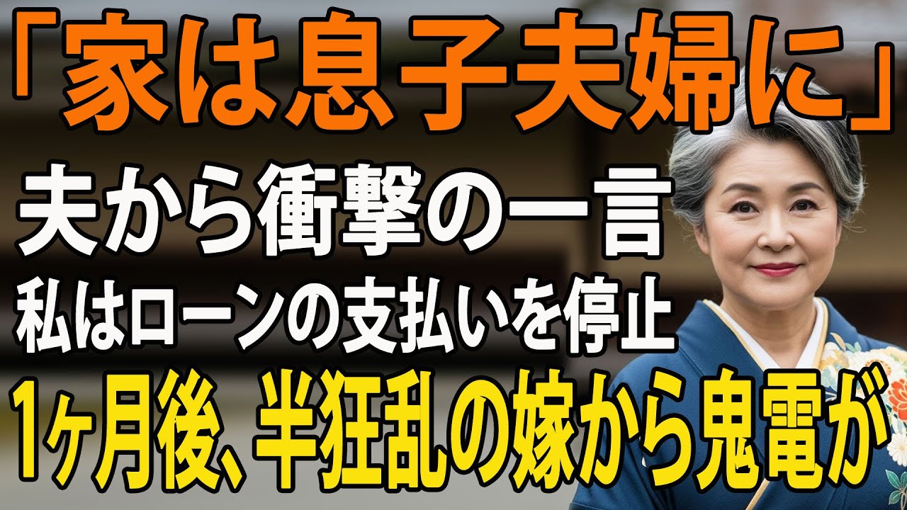 夫「家はもう息子たちのものだ」ローン15万を払い続ける私を追い出し、老人ホーム行きを強要する息子夫婦。私は静かに家を出て→1ヶ月後、絶叫する2人から怒涛の着信が！