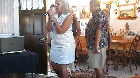 Susan Henley singing at Easter Karaoke 2019