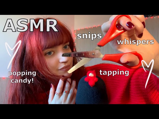 ASMR ~ Red Triggers! (snips, popping candy, tapping, tap scratching, whispers)