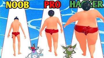 Noob Vs Pro Vs Hacker In Sumo body race with oggy and jack||oggy game