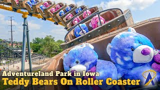 Teddy Bear Test Riders on Flying Viking Roller Coaster – Adventureland Park in Iowa