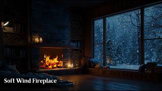 ❄️🔥 Snowy Day Wind &amp; Fire Ambience | Cozy Cabin Vibes for Study &amp; Rest