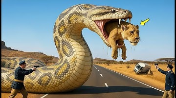 Brave Heroes Save Careless Mother Lion from Giant Python Attack After a Traffic Accident🐍