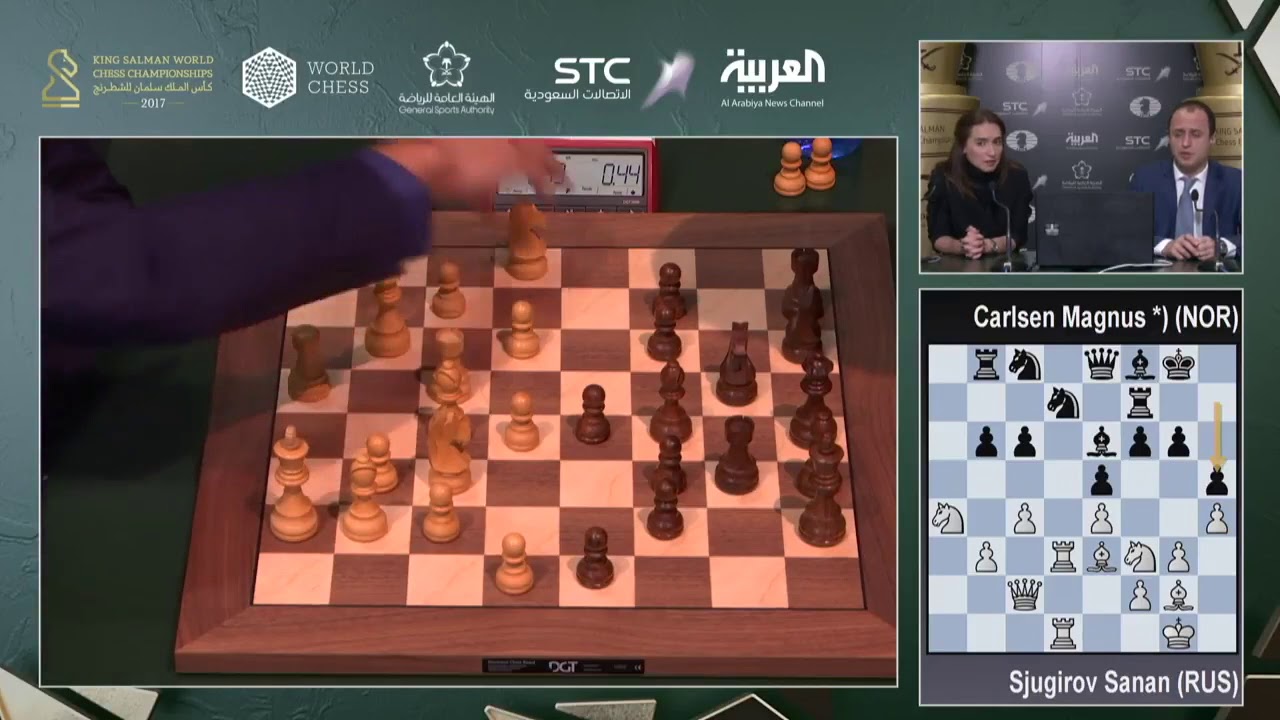 Sjugirov winning smoothly vs Carlsen / Blitz 2017