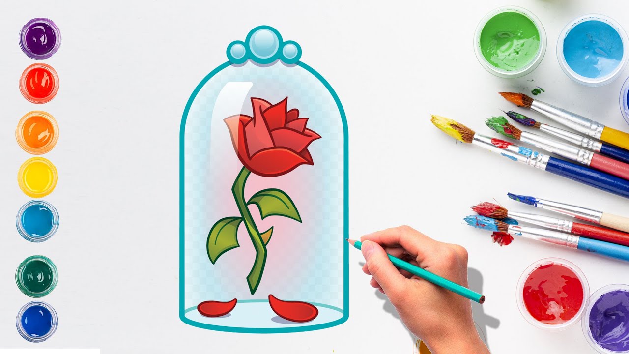 How to easy draw beauty and the beast rose - YouTube