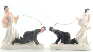 7" Comical Wedding Couple Figurines (On A Leash Design) from LACrafts.com
