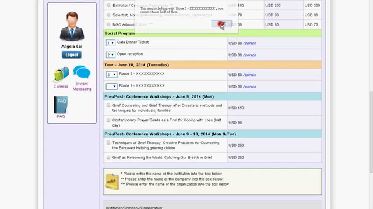 Conference System Demo - Conference Registration & Shopping Cart