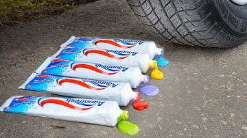 Experiment: Car vs Rainbow Toothpaste