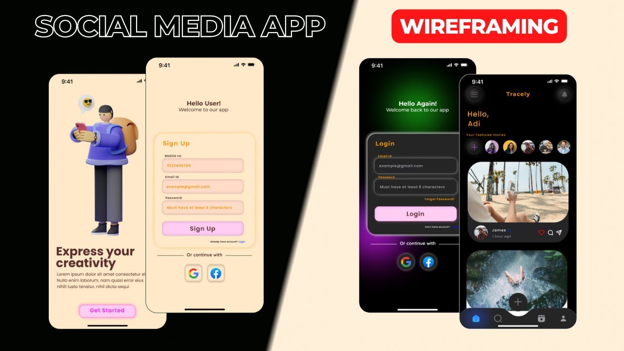 Social Media App UI Design In Figma - Trace with Adi | Wireframing