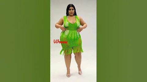 Glamorous 💋💖 models lifestyle curvy woman👩 in green waterfall style. plus size women beauty fashion.