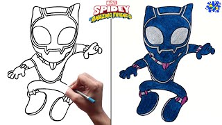 How to draw Black Panther from Spidey and his Amazing Friends