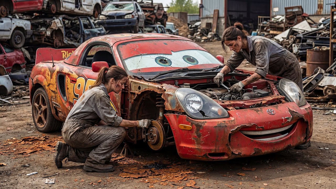 POV ASMR Car Restoration | Abandoned Lightning McQueen Race Car Pulled From Junkyard