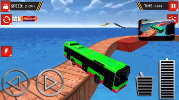 Sky bus driving simulator red bus stunts gameplay #1 : Racing Guruji