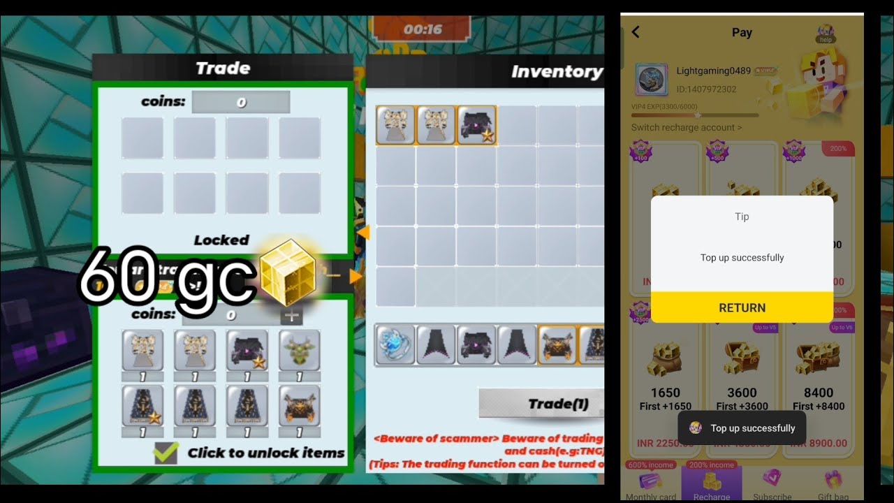 60 gcubs for 11 vip item trade 