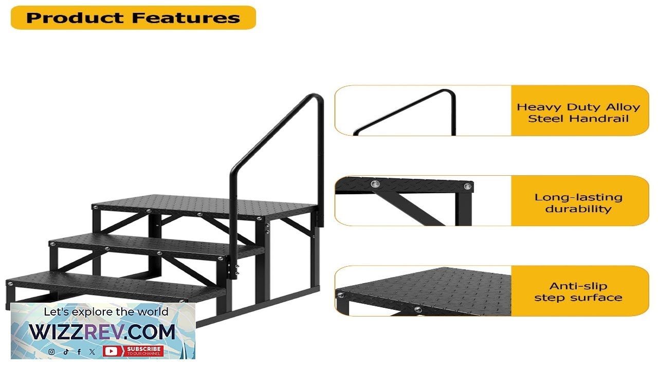 Garvee 3 Step RV Steps with Handrail Anti Slip Panel 660lb Capacity RV