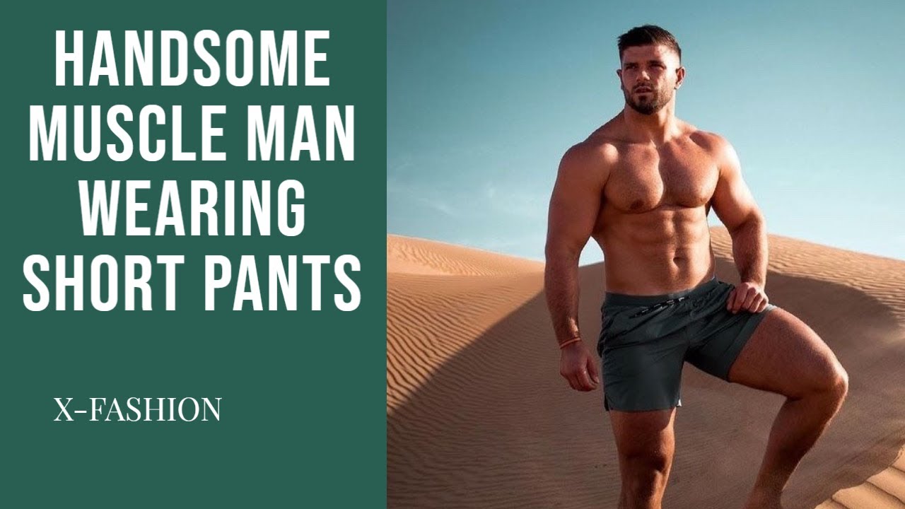 Handsome muscle man wearing short pants Mascular Guy In Jeans Man
