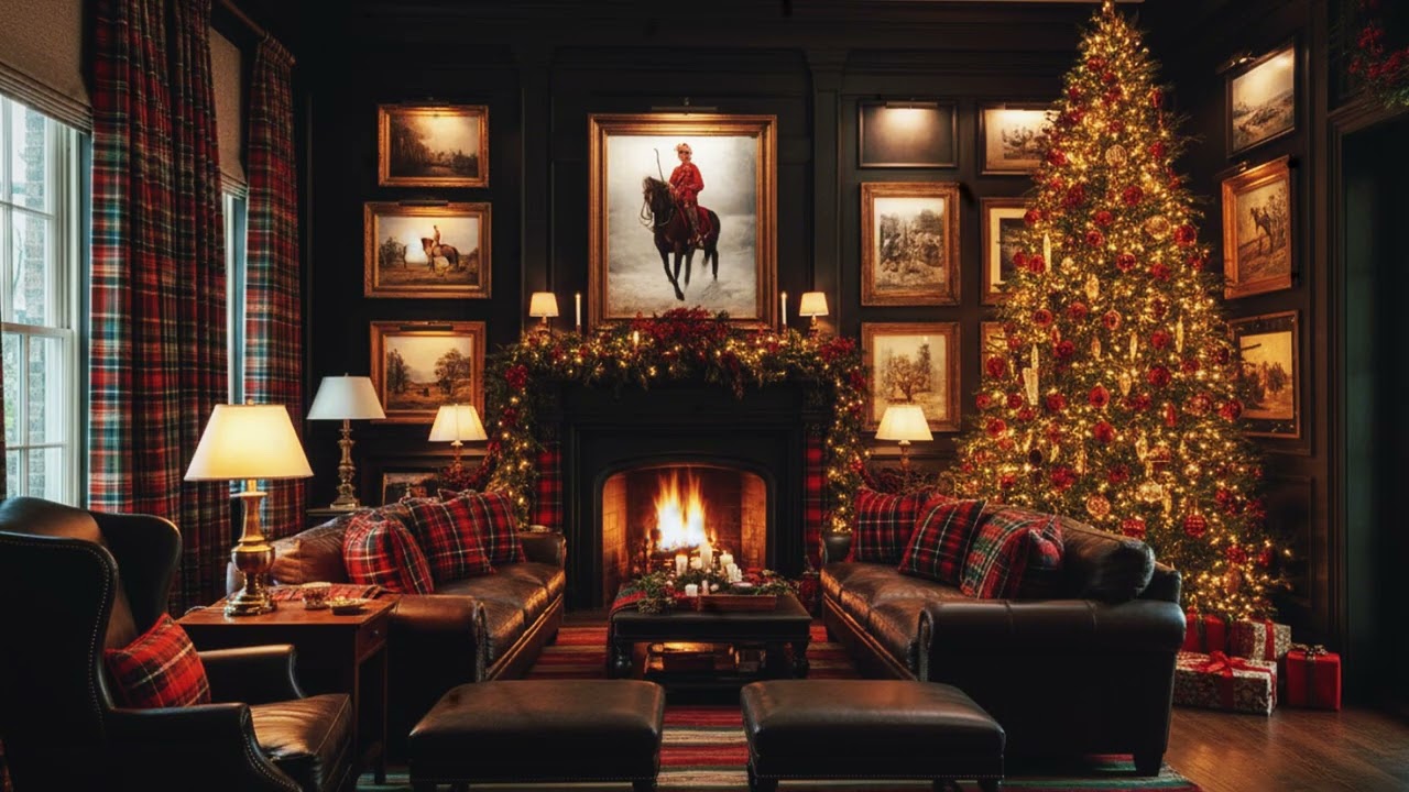 Beautiful Luxurious Preppy Christmas Ambiance 🎄Piano with Crackling Fireplace & Instrumental Music