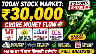 TODAY STOCK MARKET: ₹30,000 CRORE MONEY FLOW 💸 | IGL, VI, Adani, AI Stocks on Radar 📈